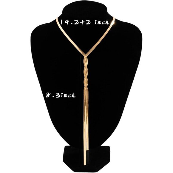 ✨ Ifkm Snake Chain Women Gold Dainty Lariat Plated Twist Simple Charm Necklace - Picture 7 of 8